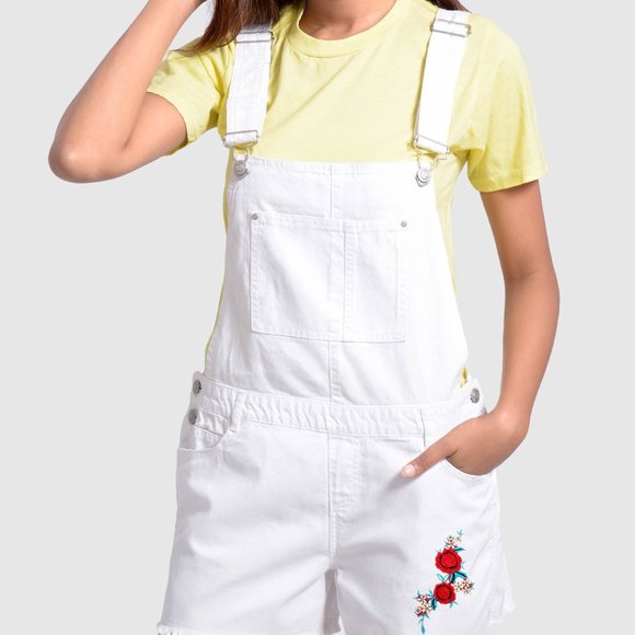 OLGYN Women’s White Denim Overall With Embroidery - Picture 2 of 5